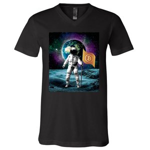 Retro Bitcoin Astronaut V-Neck T-Shirt