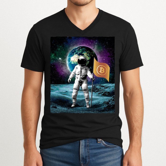 Retro Bitcoin Astronaut V-Neck T-Shirt