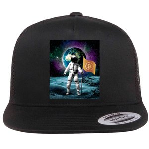 Retro Bitcoin Astronaut Flat Bill Trucker Hat