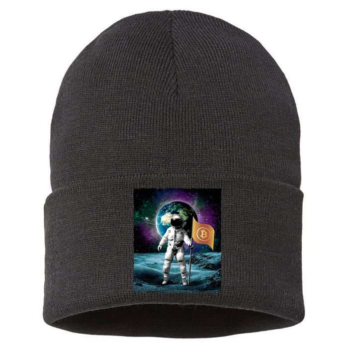 Retro Bitcoin Astronaut Sustainable Knit Beanie