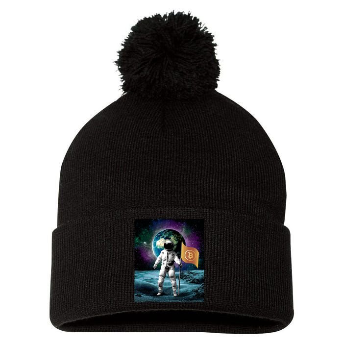 Retro Bitcoin Astronaut Pom Pom 12in Knit Beanie