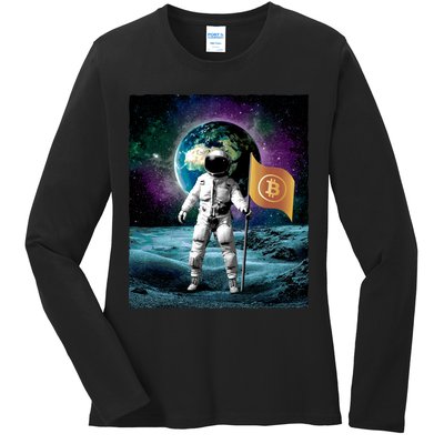 Retro Bitcoin Astronaut Ladies Long Sleeve Shirt