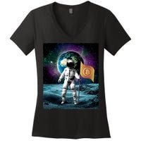 Retro Bitcoin Astronaut Women's V-Neck T-Shirt