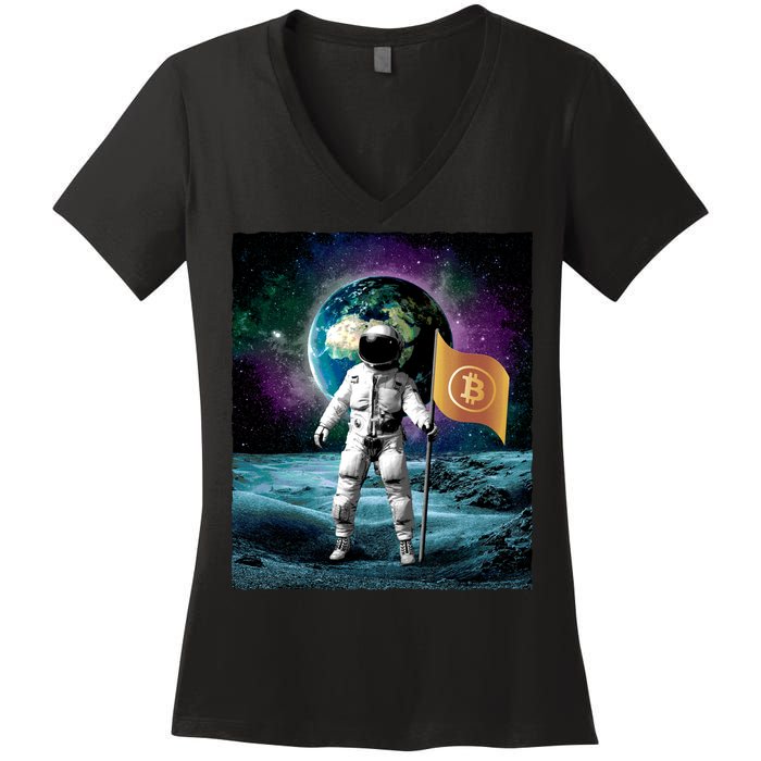 Retro Bitcoin Astronaut Women's V-Neck T-Shirt