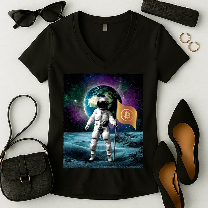 Retro Bitcoin Astronaut Women's V-Neck T-Shirt