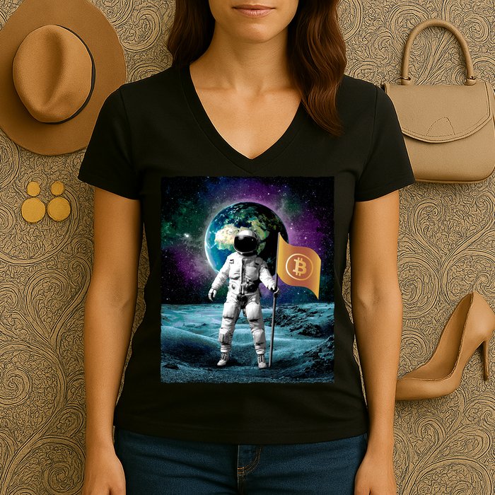 Retro Bitcoin Astronaut Women's V-Neck T-Shirt