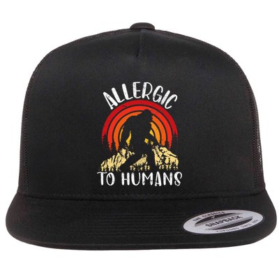 Retro Bigfoot Allergic To Humans Sasquatch For Introvert Flat Bill Trucker Hat