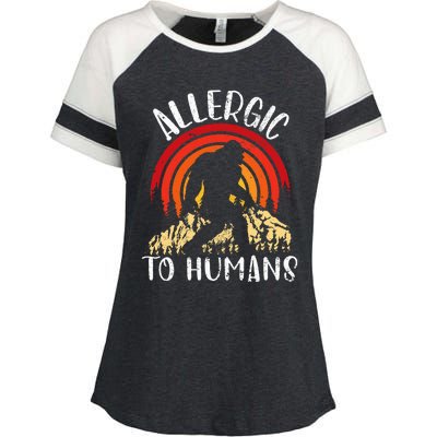 Retro Bigfoot Allergic To Humans Sasquatch For Introvert Enza Ladies Jersey Colorblock Tee