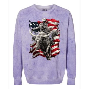 Rodeo Bucking Bull Riding Cowboy Western Colorblast Crewneck Sweatshirt