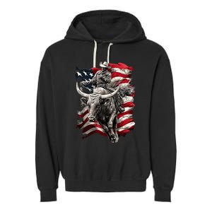 Rodeo Bucking Bull Riding Cowboy Western Garment-Dyed Fleece Hoodie