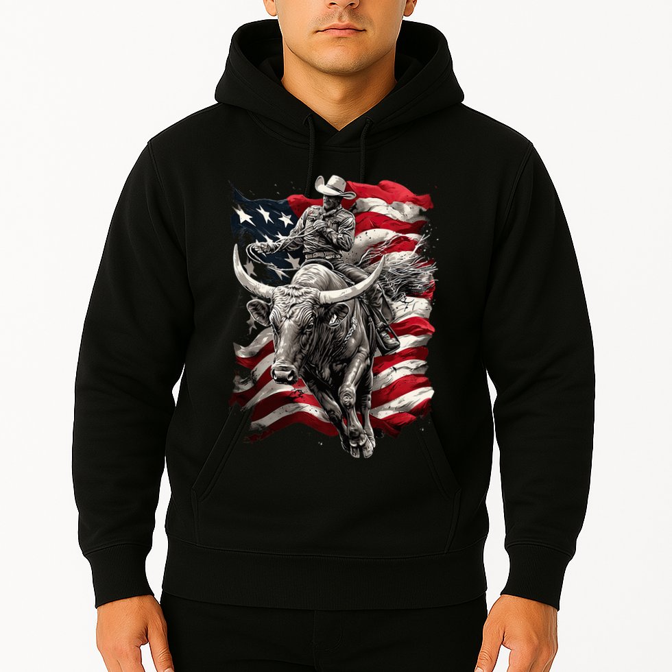 Rodeo Bucking Bull Riding Cowboy Western Hoodie