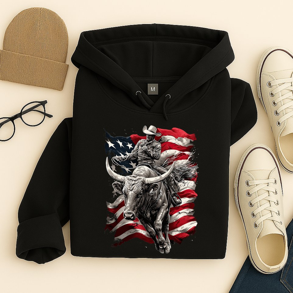 Rodeo Bucking Bull Riding Cowboy Western Hoodie