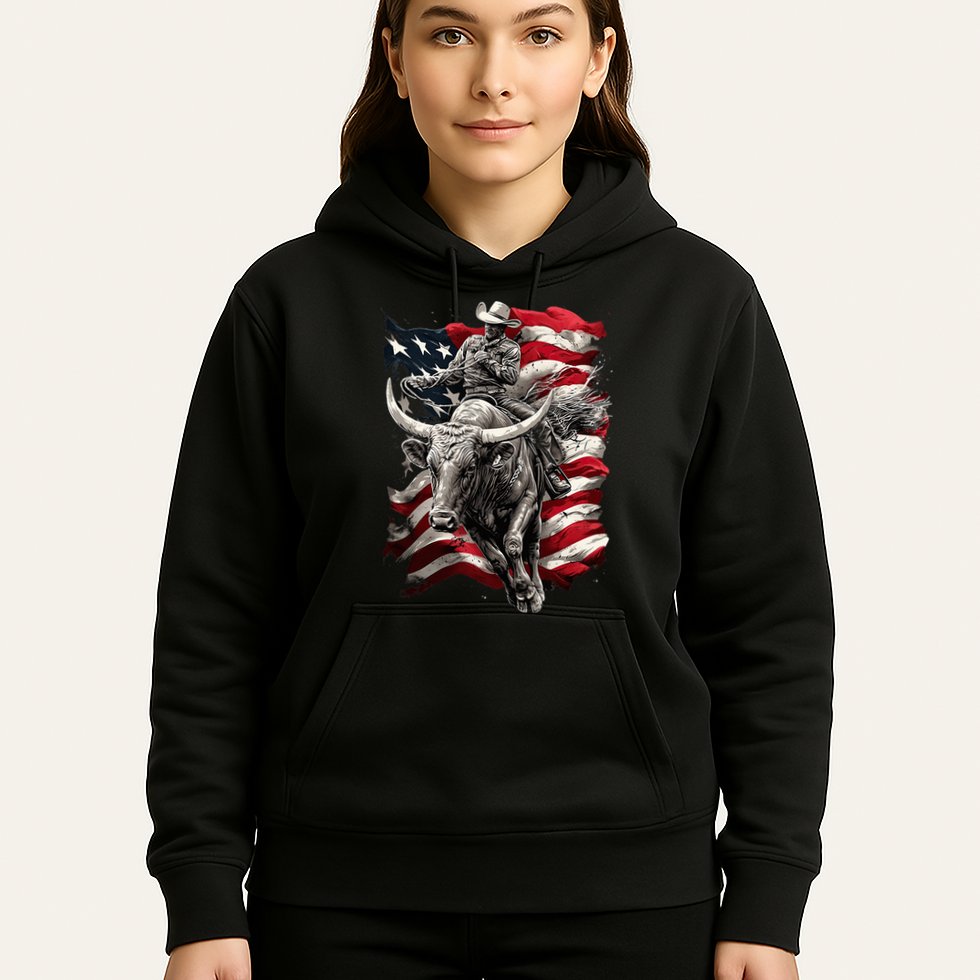 Rodeo Bucking Bull Riding Cowboy Western Hoodie