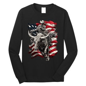 Rodeo Bucking Bull Riding Cowboy Western Long Sleeve Shirt