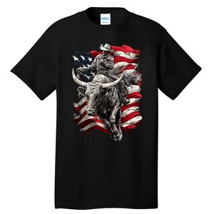 Rodeo Bucking Bull Riding Cowboy Western Tall T-Shirt