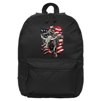 Rodeo Bucking Bull Riding Cowboy Western 16 in Basic Backpack