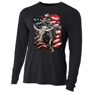 Rodeo Bucking Bull Riding Cowboy Western Cooling Performance Long Sleeve Crew