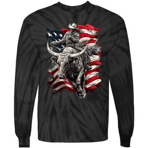 Rodeo Bucking Bull Riding Cowboy Western Tie-Dye Long Sleeve Shirt