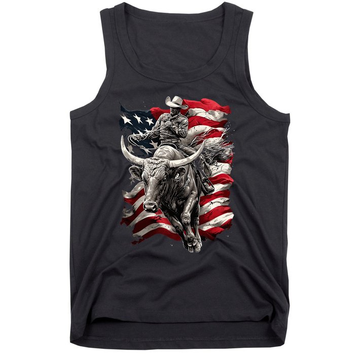 Rodeo Bucking Bull Riding Cowboy Western Tank Top