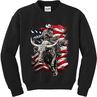 Rodeo Bucking Bull Riding Cowboy Western Kids Sweatshirt