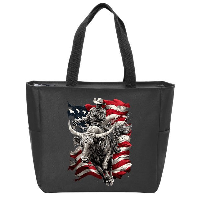 Rodeo Bucking Bull Riding Cowboy Western Zip Tote Bag