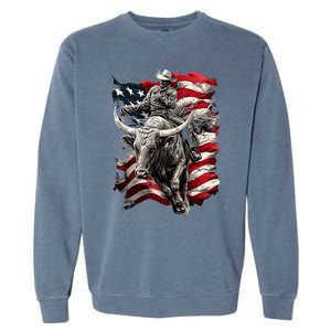 Rodeo Bucking Bull Riding Cowboy Western Garment-Dyed Sweatshirt