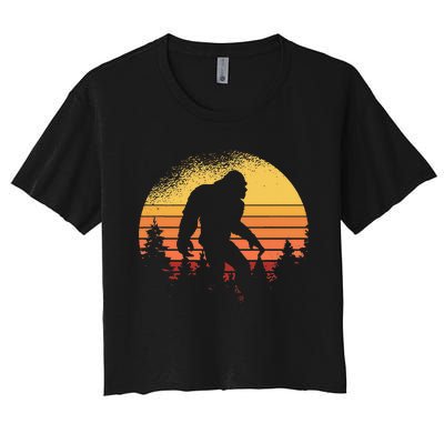 Retro Bigfoot Believer Silhouette Sasquatch Hide And Seek Women's Crop Top Tee