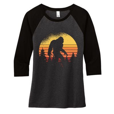 Retro Bigfoot Believer Silhouette Sasquatch Hide And Seek Women's Tri-Blend 3/4-Sleeve Raglan Shirt