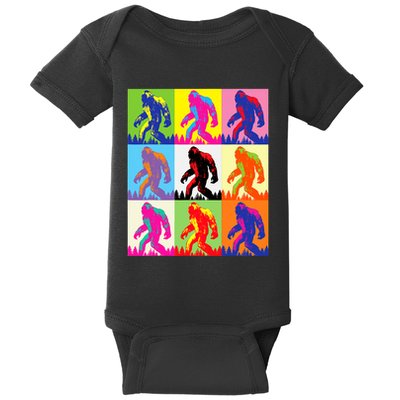 Retro Bigfoot Bigfoot Art Sasquatch Funny Art Bigfoot Baby Bodysuit