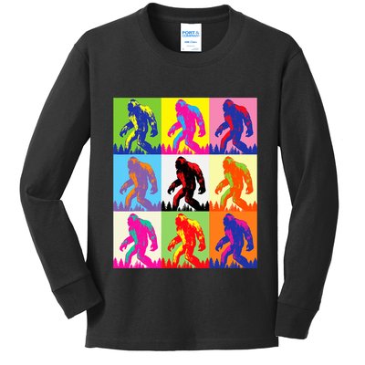 Retro Bigfoot Bigfoot Art Sasquatch Funny Art Bigfoot Kids Long Sleeve Shirt