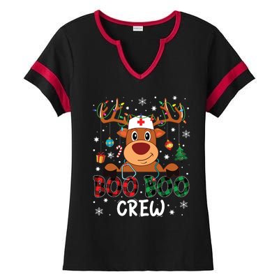 Reindeer Boo Boo Crew Nurse Buffalo Plaid Christmas Nurse Ladies Halftime Notch Neck Tee