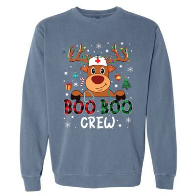 Reindeer Boo Boo Crew Nurse Buffalo Plaid Christmas Nurse Garment-Dyed Sweatshirt