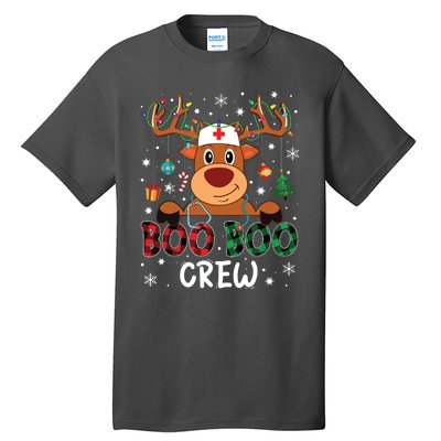 Reindeer Boo Boo Crew Nurse Buffalo Plaid Christmas Nurse Tall T-Shirt