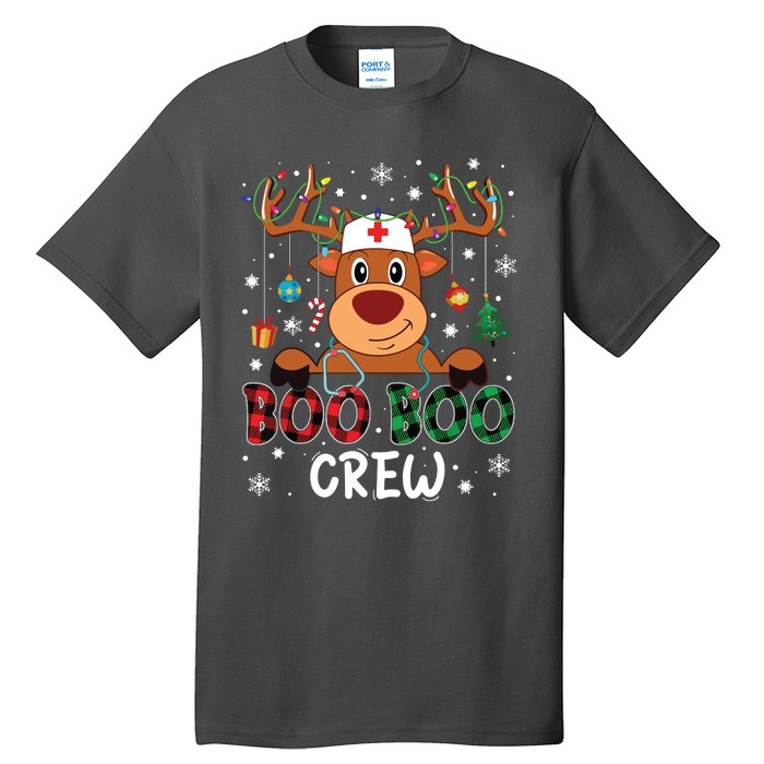 Reindeer Boo Boo Crew Nurse Buffalo Plaid Christmas Nurse Tall T-Shirt