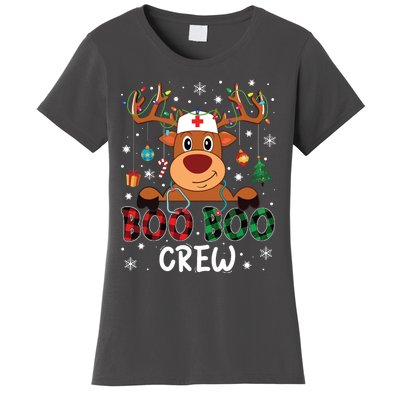 Reindeer Boo Boo Crew Nurse Buffalo Plaid Christmas Nurse Women's T-Shirt