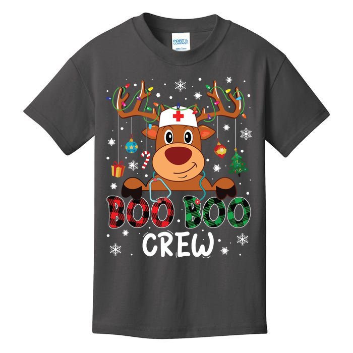 Reindeer Boo Boo Crew Nurse Buffalo Plaid Christmas Nurse Kids T-Shirt