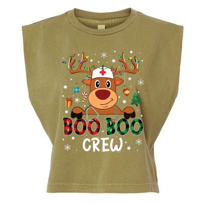 Reindeer Boo Boo Crew Nurse Buffalo Plaid Christmas Nurse Garment-Dyed Women's Muscle Tee