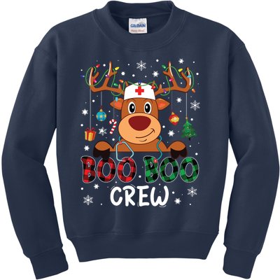 Reindeer Boo Boo Crew Nurse Buffalo Plaid Christmas Nurse Kids Sweatshirt