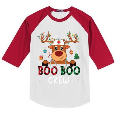 Reindeer Boo Boo Crew Nurse Buffalo Plaid Christmas Nurse Kids Colorblock Raglan Jersey