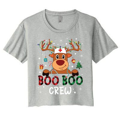 Reindeer Boo Boo Crew Nurse Buffalo Plaid Christmas Nurse Women's Crop Top Tee