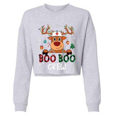 Reindeer Boo Boo Crew Nurse Buffalo Plaid Christmas Nurse Cropped Pullover Crew