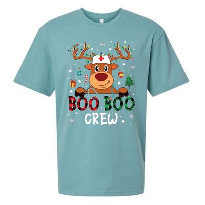 Reindeer Boo Boo Crew Nurse Buffalo Plaid Christmas Nurse Sueded Cloud Jersey T-Shirt