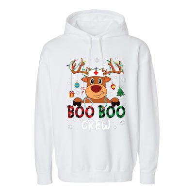 Reindeer Boo Boo Crew Nurse Buffalo Plaid Christmas Nurse Garment-Dyed Fleece Hoodie