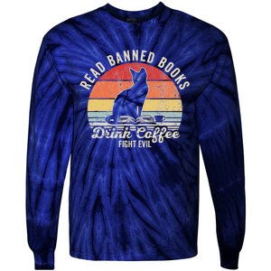 Read Banned Books Drink Coffee Fight Evil Tie-Dye Long Sleeve Shirt