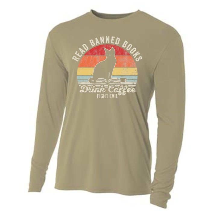 Read Banned Books Drink Coffee Fight Evil Cooling Performance Long Sleeve Crew