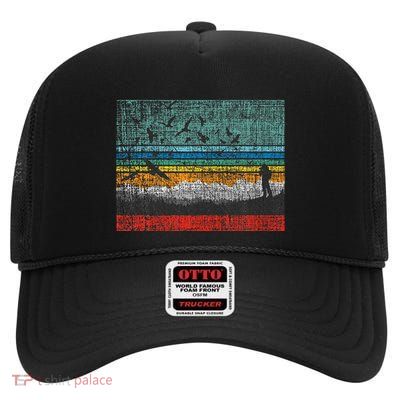 Retro Birding Bird Watching Bird Watcher Birder High Crown Mesh Back Trucker Hat