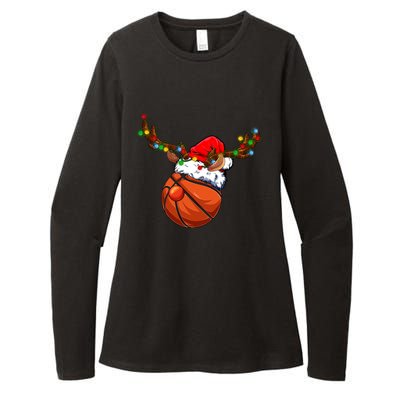 Reindeer Basketball Ball Santa Claus Christmas Lights Xmas Funny Gift Womens CVC Long Sleeve Shirt