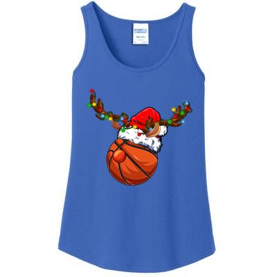 Reindeer Basketball Ball Santa Claus Christmas Lights Xmas Funny Gift Ladies Essential Tank