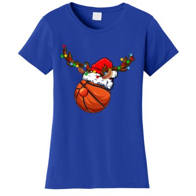 Reindeer Basketball Ball Santa Claus Christmas Lights Xmas Funny Gift Women's T-Shirt