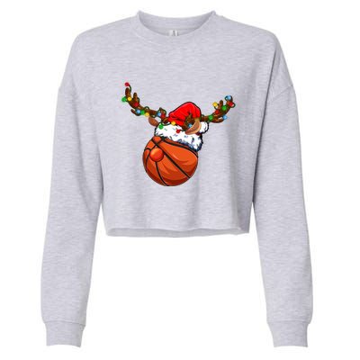 Reindeer Basketball Ball Santa Claus Christmas Lights Xmas Funny Gift Cropped Pullover Crew